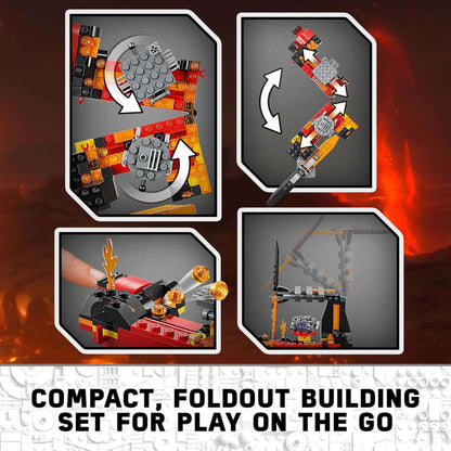 LEGO Star Wars Duel on Mustafar playset showing compact foldout building features and construction steps.