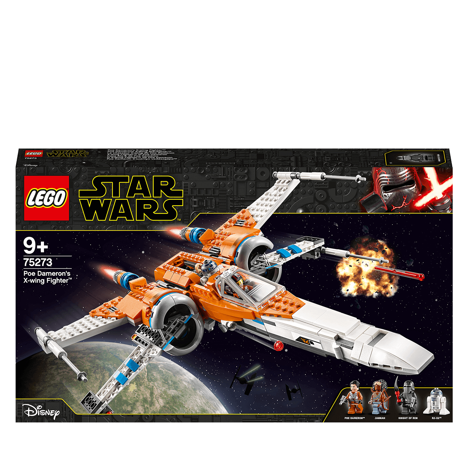 LEGO Star Wars Poe Dameron's X-wing Fighter 75273 set with missile shooter and mini-figures, perfect for kids 9+.