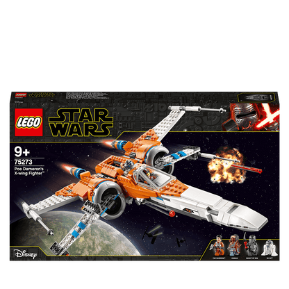 LEGO Star Wars Poe Dameron's X-wing Fighter 75273 set with missile shooter and mini-figures, perfect for kids 9+.