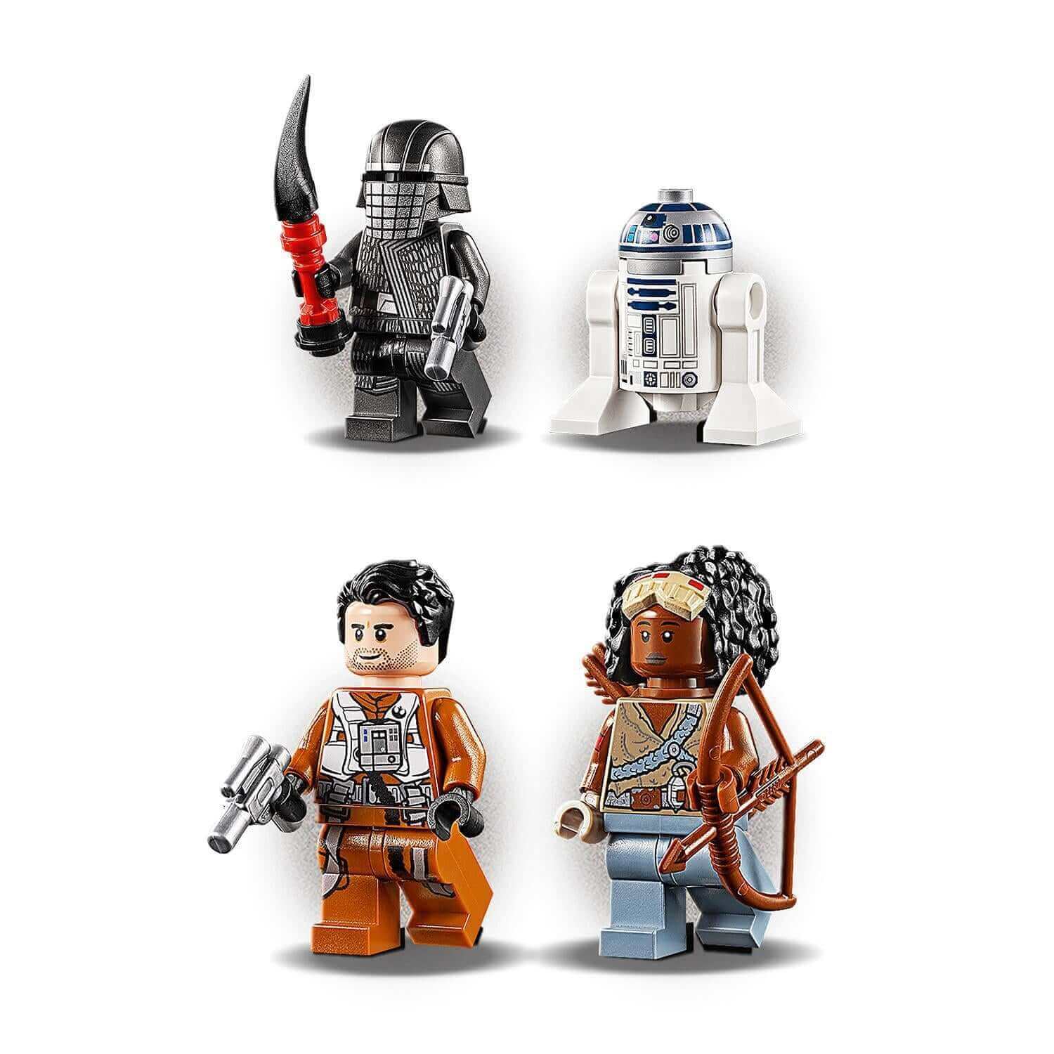 LEGO Star Wars figurines including Poe Dameron, R2-D2, and others from The Rise of Skywalker, perfect for play and display.