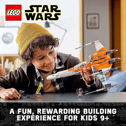 Child building LEGO Star Wars Poe Dameron' X-wing Fighter 75273, a fun experience for kids 9+.