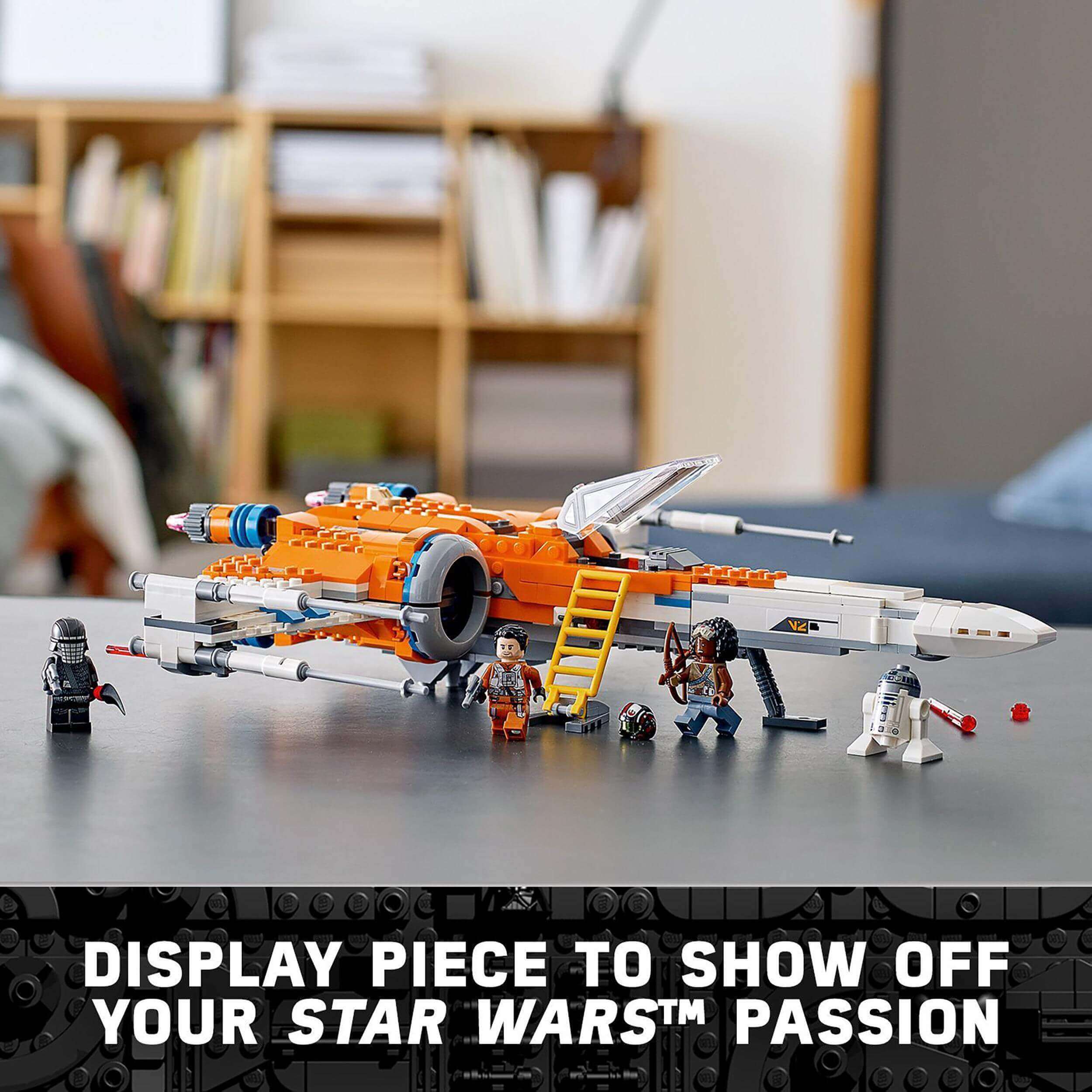 LEGO Star Wars Poe Dameron's X-wing Fighter build set with characters, perfect for display and play.