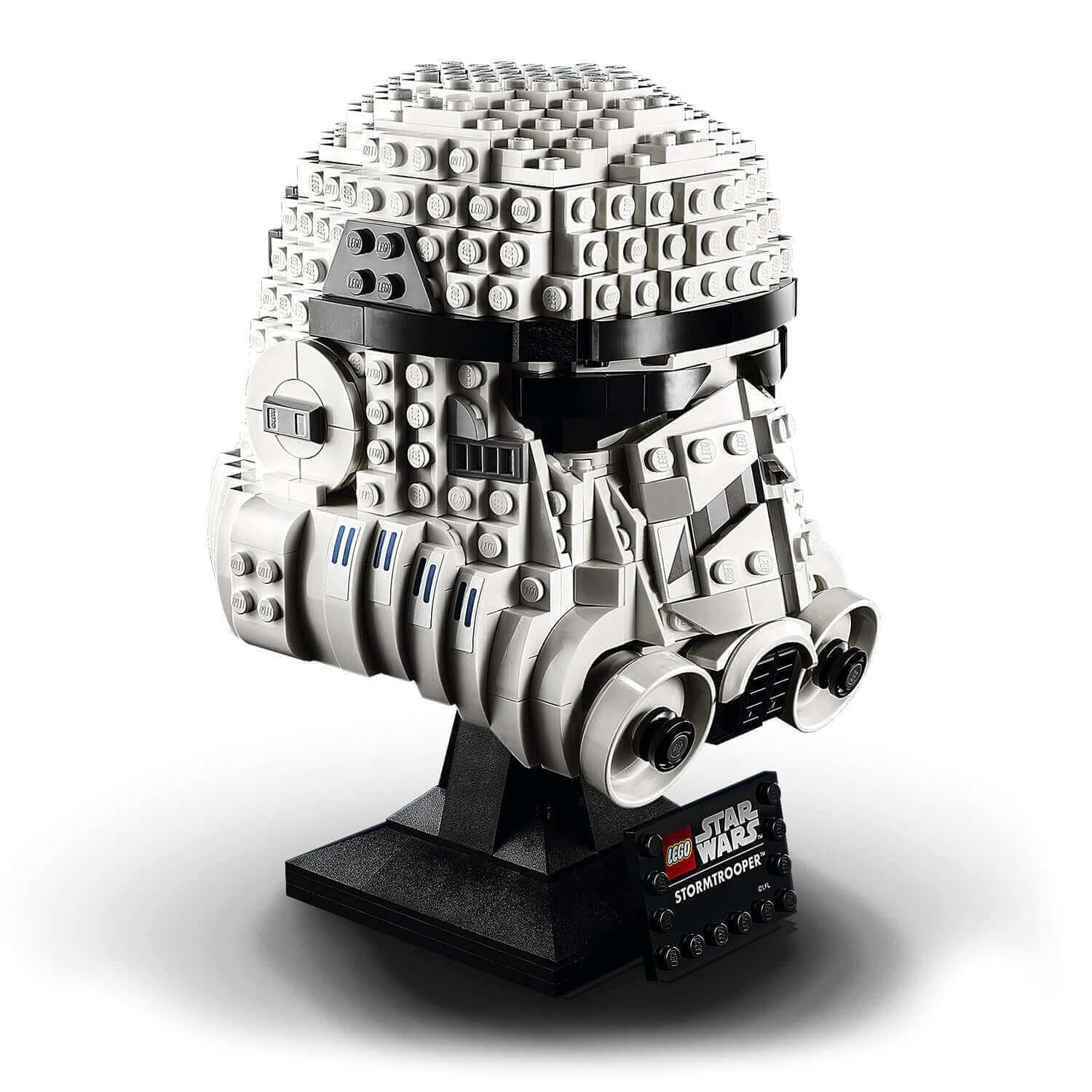 LEGO Star Wars Stormtrooper Helmet Model Set 75276, detailed brick-built collectible display for adults.