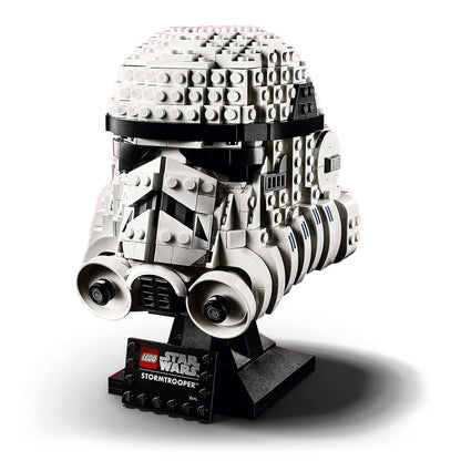 LEGO Star Wars Stormtrooper Helmet Model Set 75276, a detailed brick-built display for collectors.
