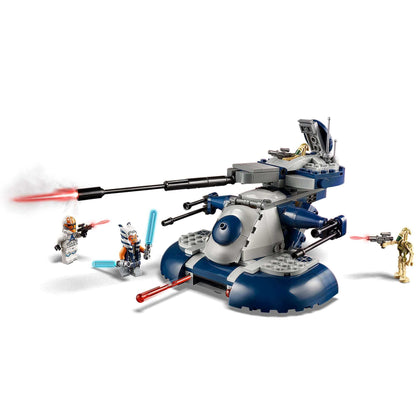 LEGO Star Wars Armored Assault Tank (AAT) 75283 with Clone Troopers and battle droids in action.