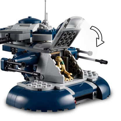 LEGO Star Wars Armored Assault Tank (AAT) 75283 with opening hatch and battle droid inside, perfect for imaginative play.