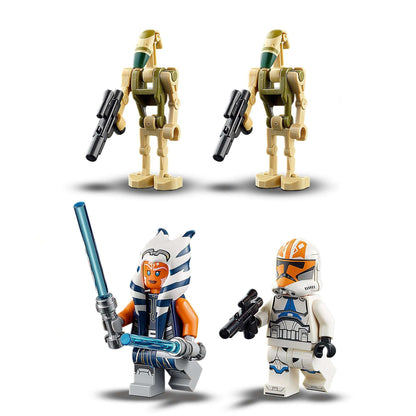 LEGO Star Wars Ahsoka Tano, Clone Trooper, and Battle Droids figures for exciting play scenes from Star Wars: The Clone Wars.