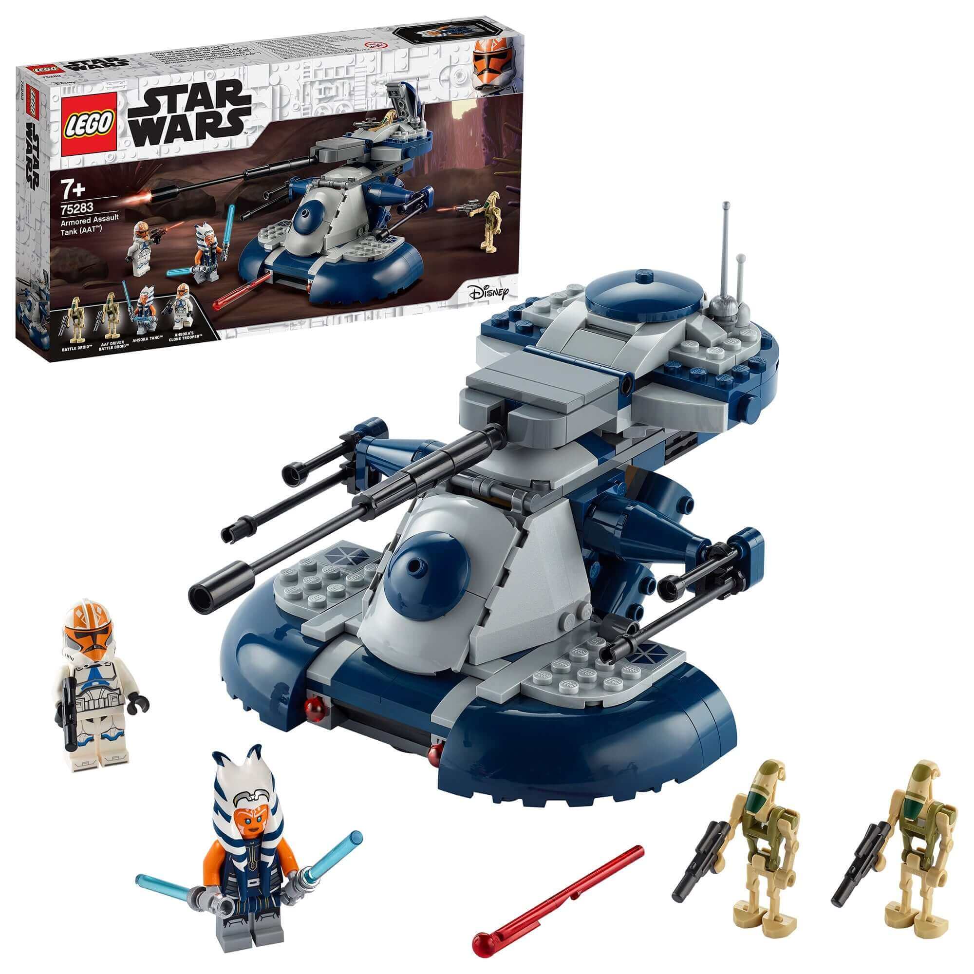 LEGO Star Wars Armored Assault Tank (AAT) 75283 set featuring battle scene, characters, and missile launchers.