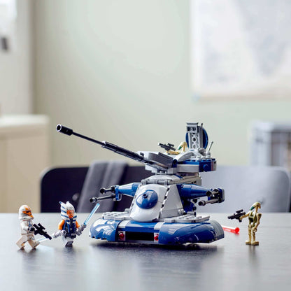 LEGO Star Wars Armored Assault Tank (AAT) 75283 with mini-figures engaged in a battle scene.