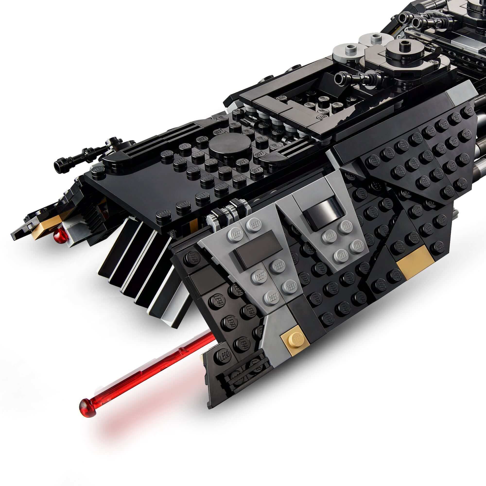 LEGO Star Wars Knights of Ren Transport Ship 75284 showcasing detailed black exterior and red lightsaber feature.