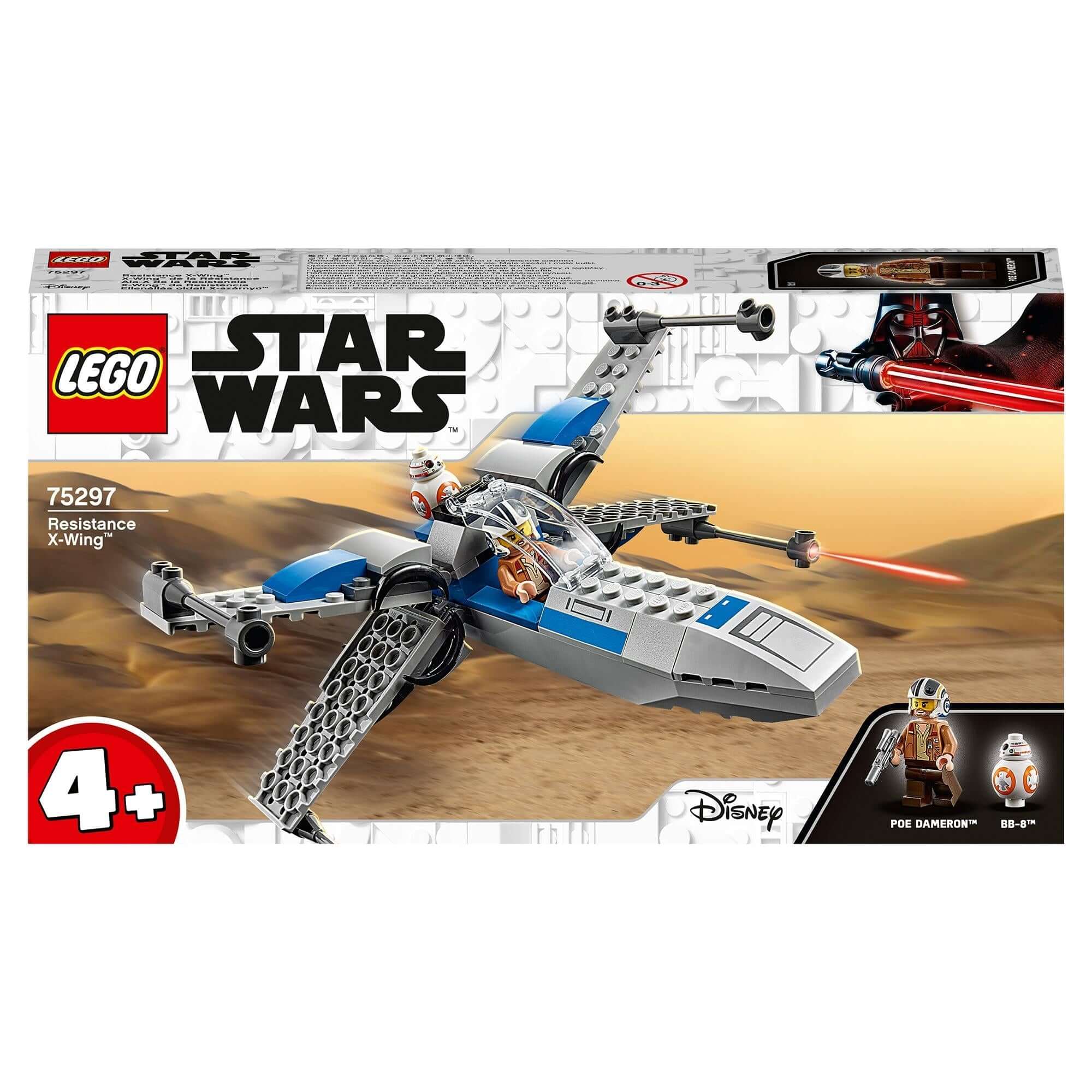 LEGO Star Wars Resistance X-Wing Building Set 75297 featuring Poe Dameron, ideal for kids aged 4 and up.