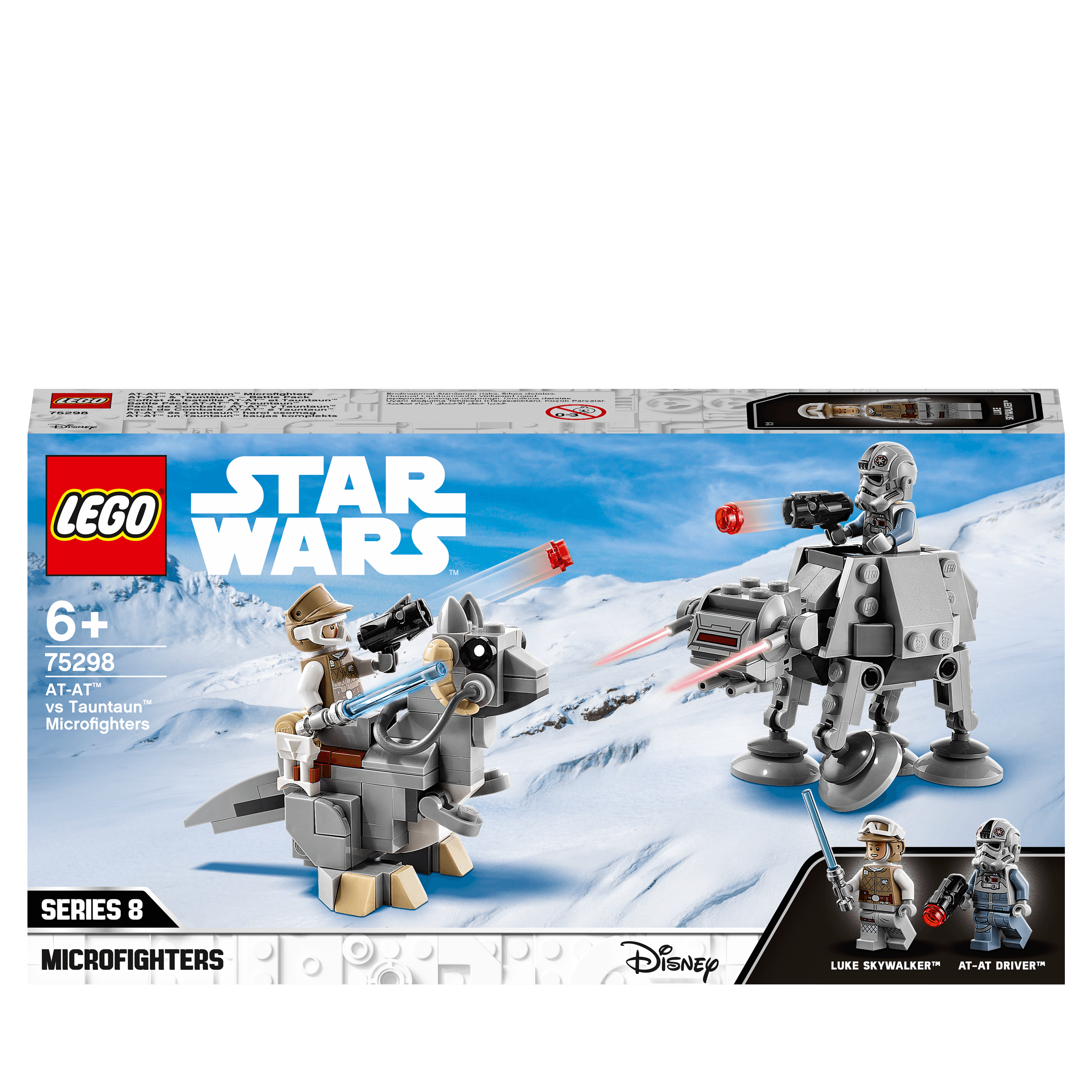 LEGO Star Wars AT-AT vs. Tauntaun Microfighters 75298 with Luke Skywalker and AT-AT Driver minifigures.