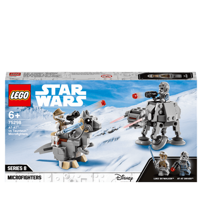 LEGO Star Wars AT-AT vs. Tauntaun Microfighters 75298 with Luke Skywalker and AT-AT Driver minifigures.