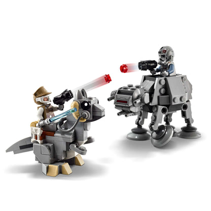 LEGO Star Wars AT-AT vs. Tauntaun Microfighters set featuring Luke Skywalker and AT-AT Driver minifigures in action.