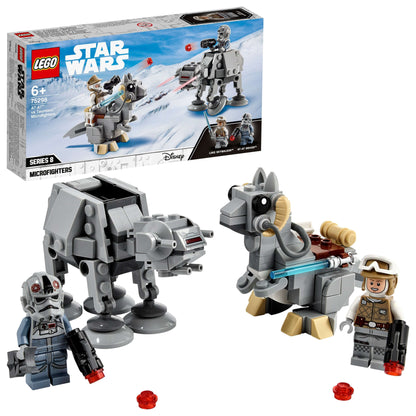 LEGO® Star Wars Microfighters set featuring AT-AT, Tauntaun, minifigures, and battle accessories for kids.