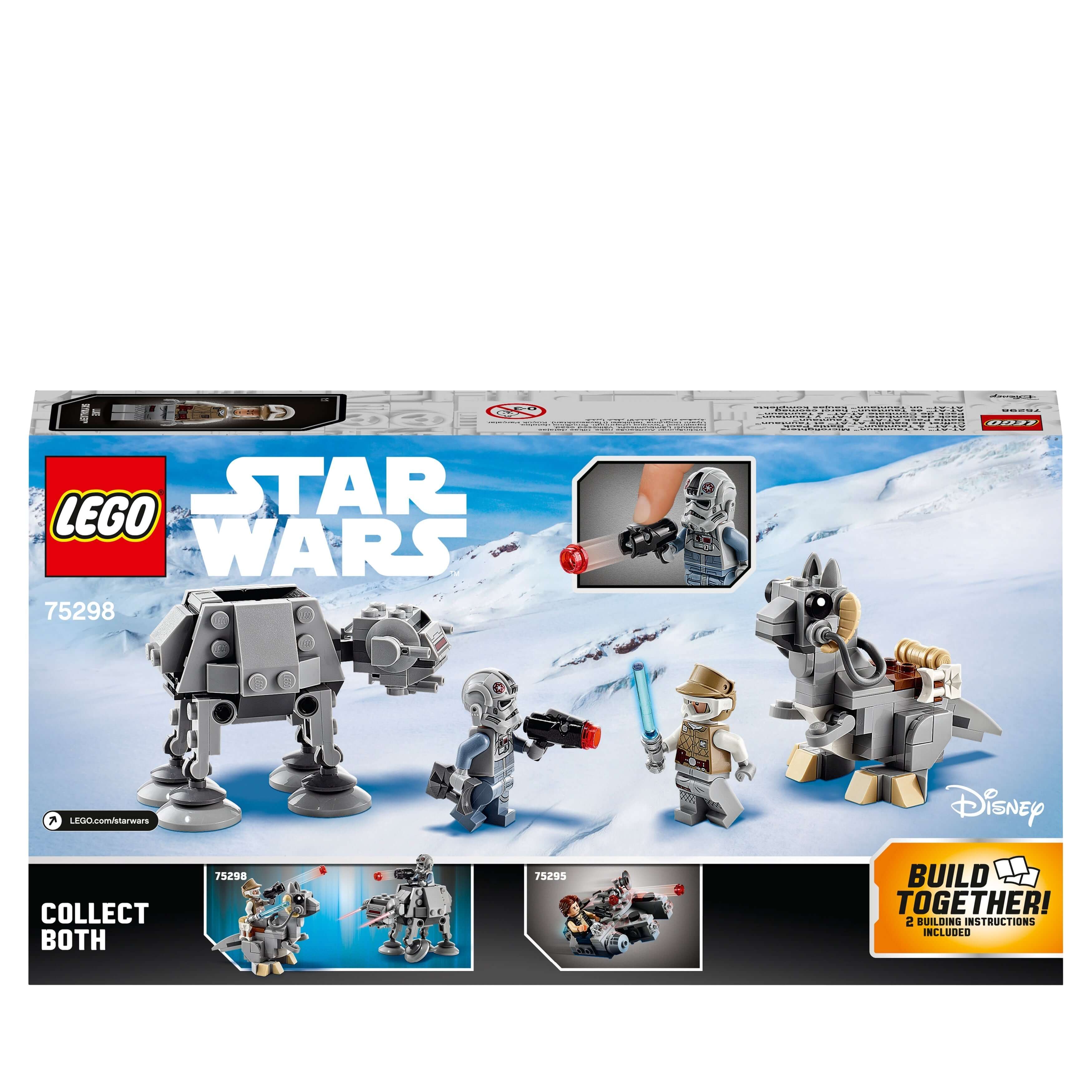 LEGO Star Wars 75298 AT-AT vs. Tauntaun Microfighters set featuring Luke Skywalker and AT-AT Driver minifigures.