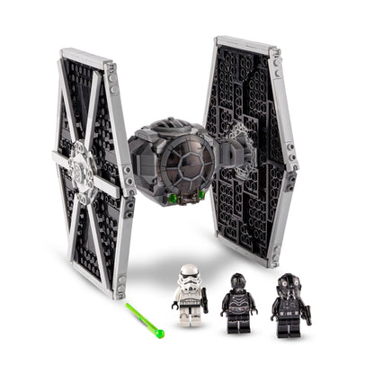 LEGO Star Wars Imperial TIE Fighter 75300 with minifigures, featuring missile shooter and NI-L8 Droid.