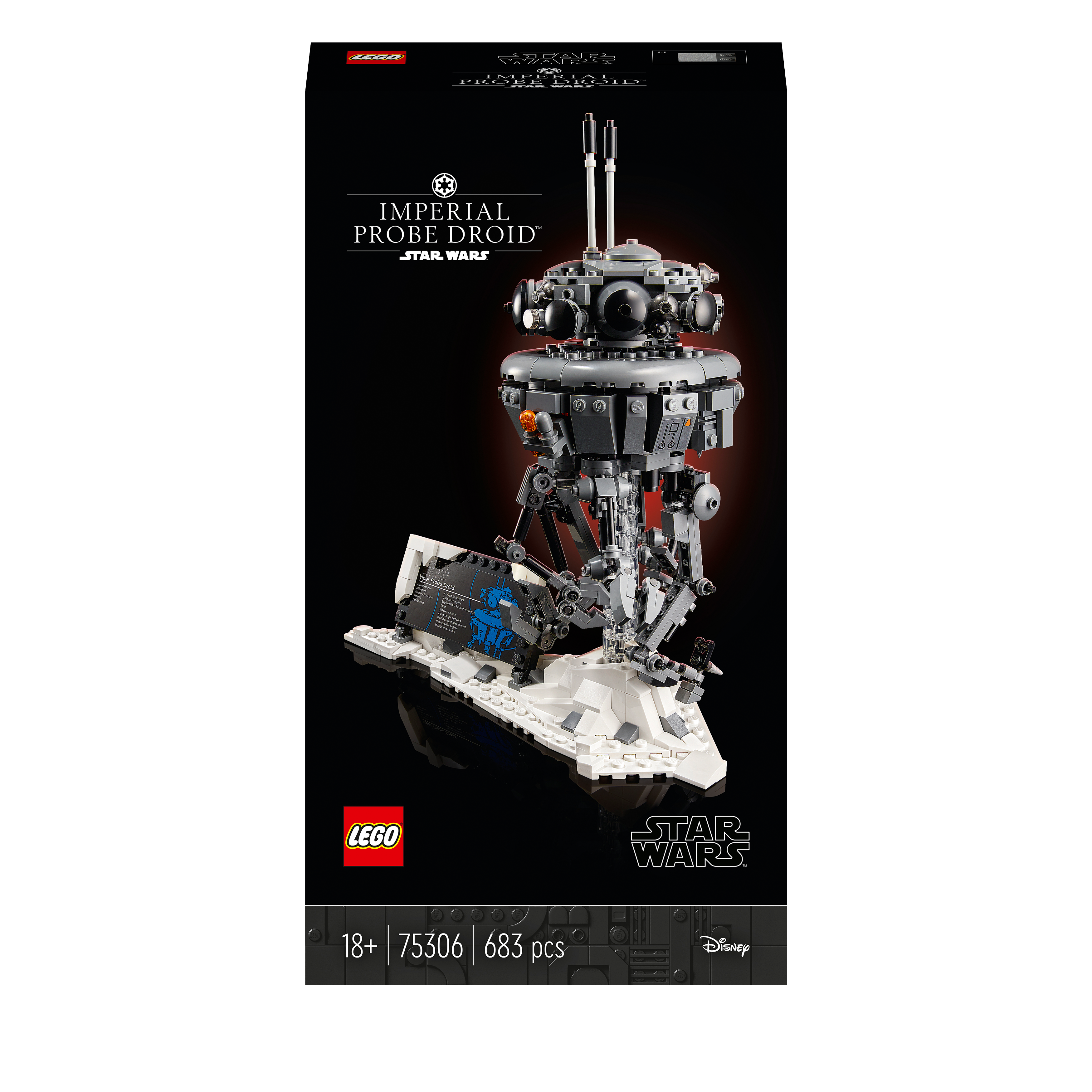 LEGO Star Wars Imperial Probe Droid set 75306 showcasing detailed build in snowy Hoth scene, perfect for collectors.
