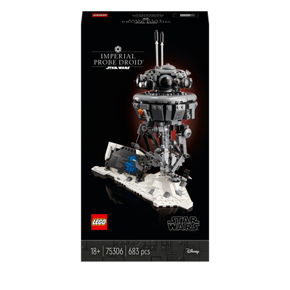 LEGO Star Wars Imperial Probe Droid set 75306 showcasing detailed build in snowy Hoth scene, perfect for collectors.