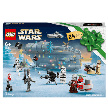 LEGO Star Wars Advent Calendar 75307 featuring characters and builds from The Mandalorian Season 2, ideal for kids.