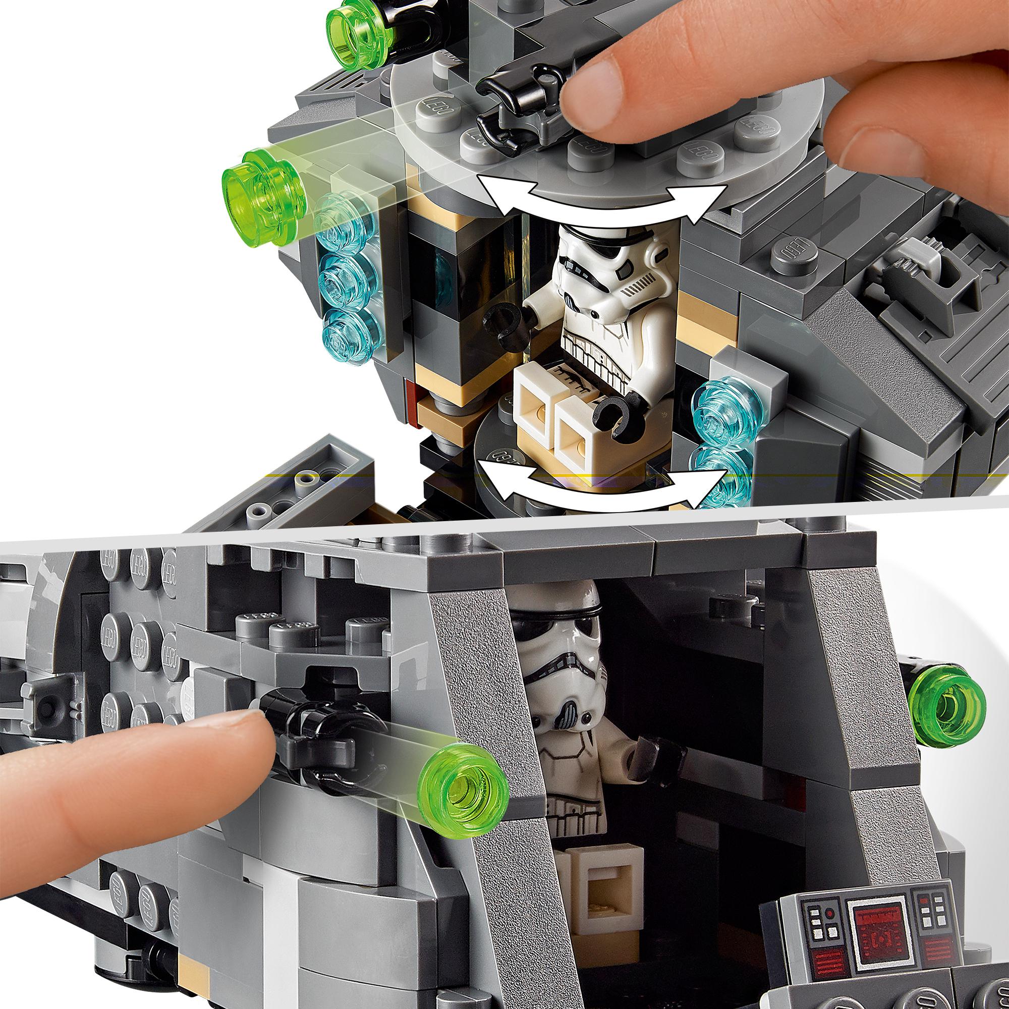 LEGO Star Wars Imperial Armoured Marauder Set 75311 with Stormtrooper and interactive features in focus.