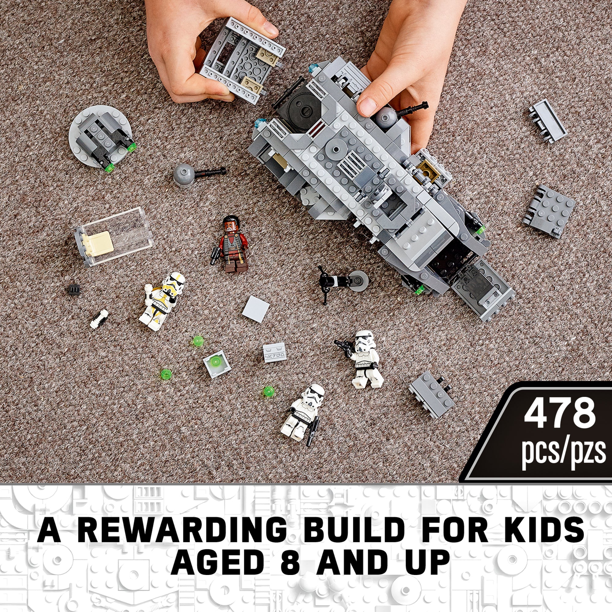 LEGO Star Wars Imperial Armoured Marauder Set 75311 with pieces and minifigures for kids ages 8 and up.