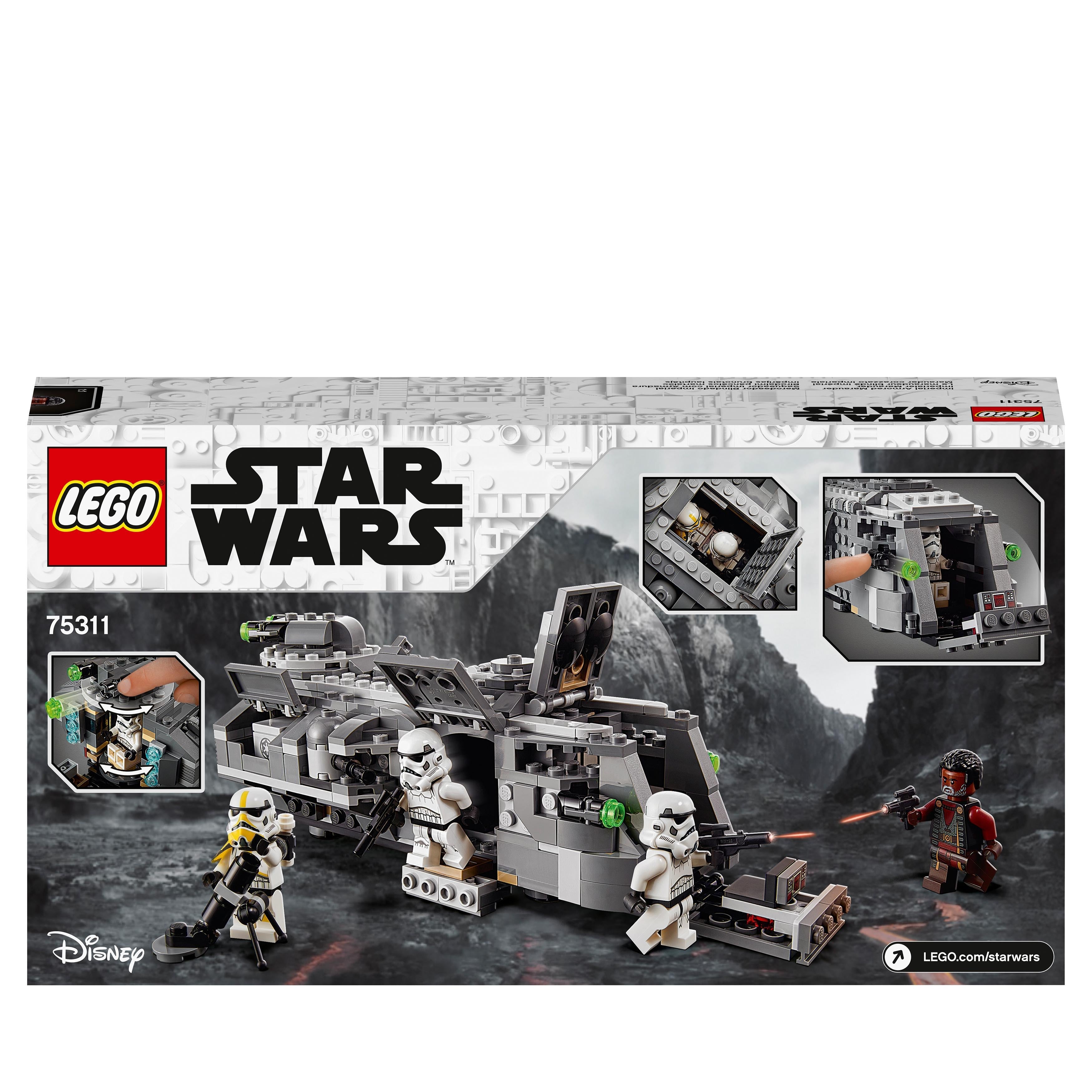 LEGO Star Wars Imperial Armoured Marauder Set 75311, featuring Stormtroopers and Greef Karga for epic battles.