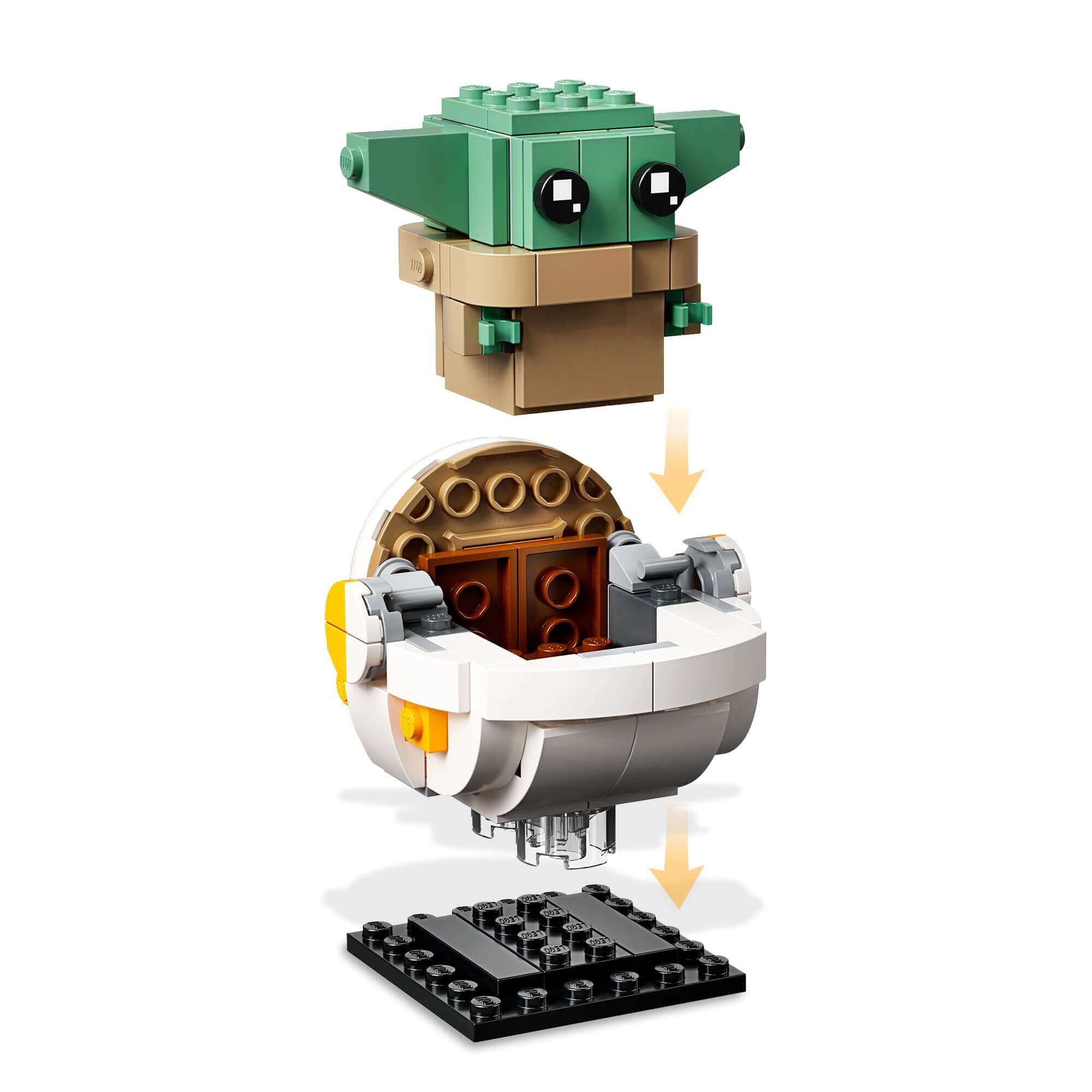 LEGO® BrickHeadz Star Wars The Mandalorian 75317 showing buildable Child with hover pod.