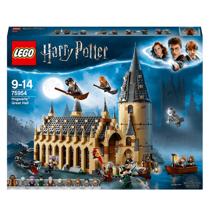 LEGO Harry Potter Great Hall Castle Set 75954 featuring iconic characters and detailed architecture.