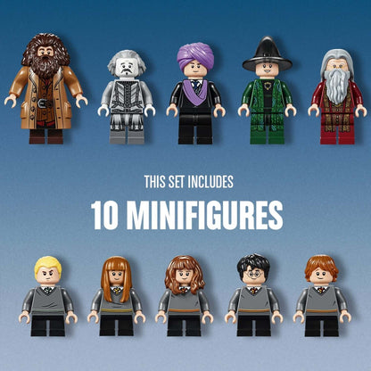 LEGO Harry Potter Great Hall Set 75954 featuring 10 unique minifigures including Hagrid and Harry Potter.