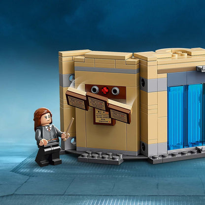LEGO Harry Potter Room of Requirement set with Hermione Granger practicing spells in a magical scene.