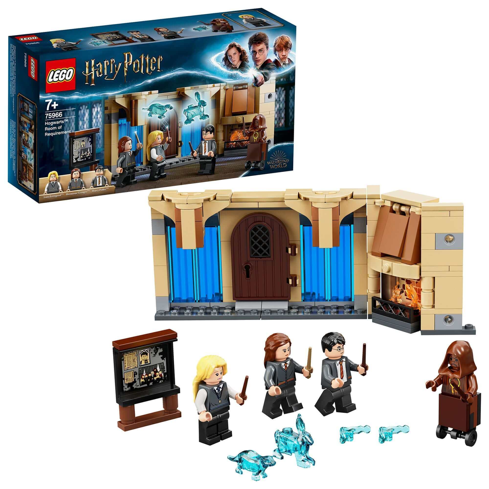 LEGO Harry Potter Room of Requirement 75966 set with Harry, Hermione, Luna, and magical accessories.