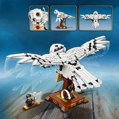 LEGO® Harry Potter Hedwig display set 75979, featuring buildable owl with wings and collectible model for fans.