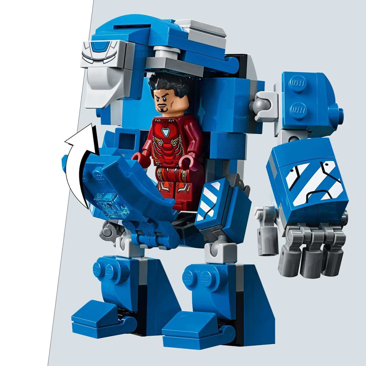 LEGO Marvel Avengers Iron Man Hall of Armor 76125 with Iron Man minifigure and blue armor suit.