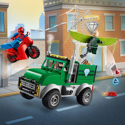 LEGO® Marvel Spider-Man Trucker Robbery Set 76147, featuring Spider-Man and Vulture in an action-packed scene.