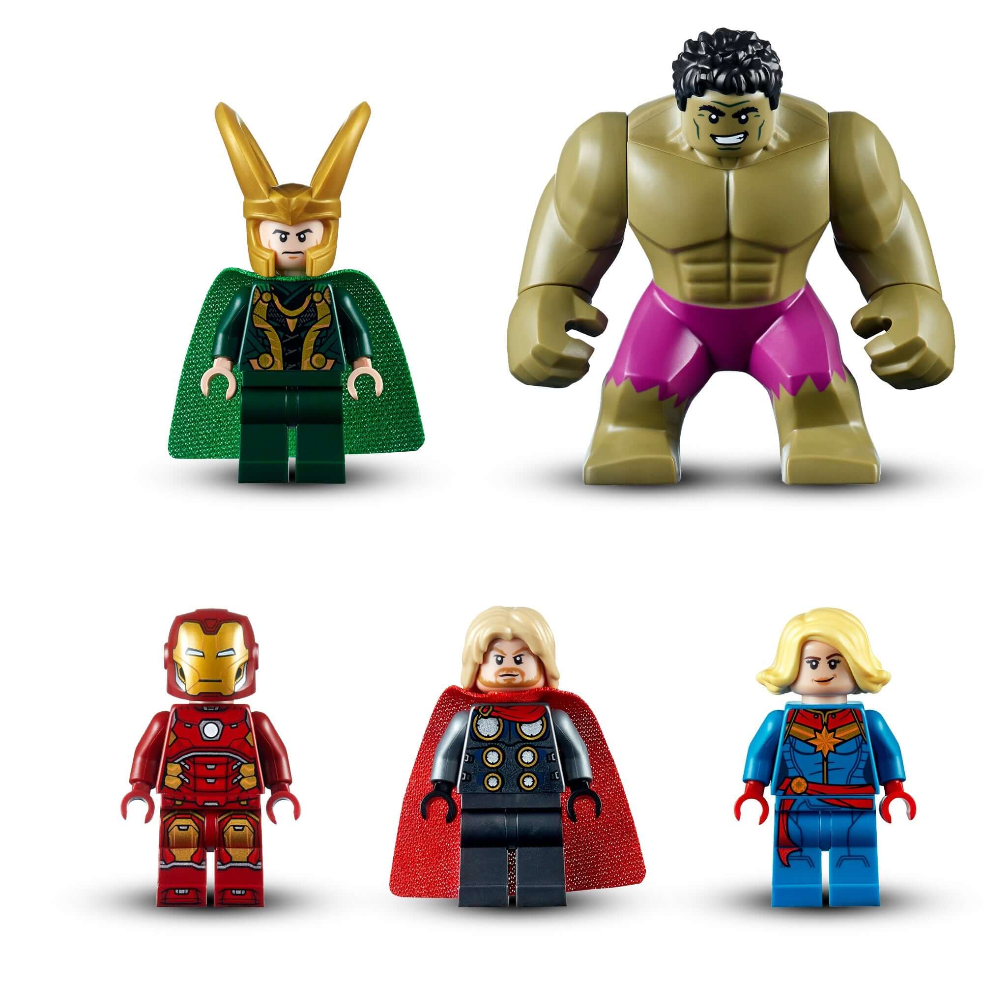 LEGO Marvel Avengers Wrath of Loki set featuring Loki, Hulk, Iron Man, Thor, and Captain Marvel action figures.