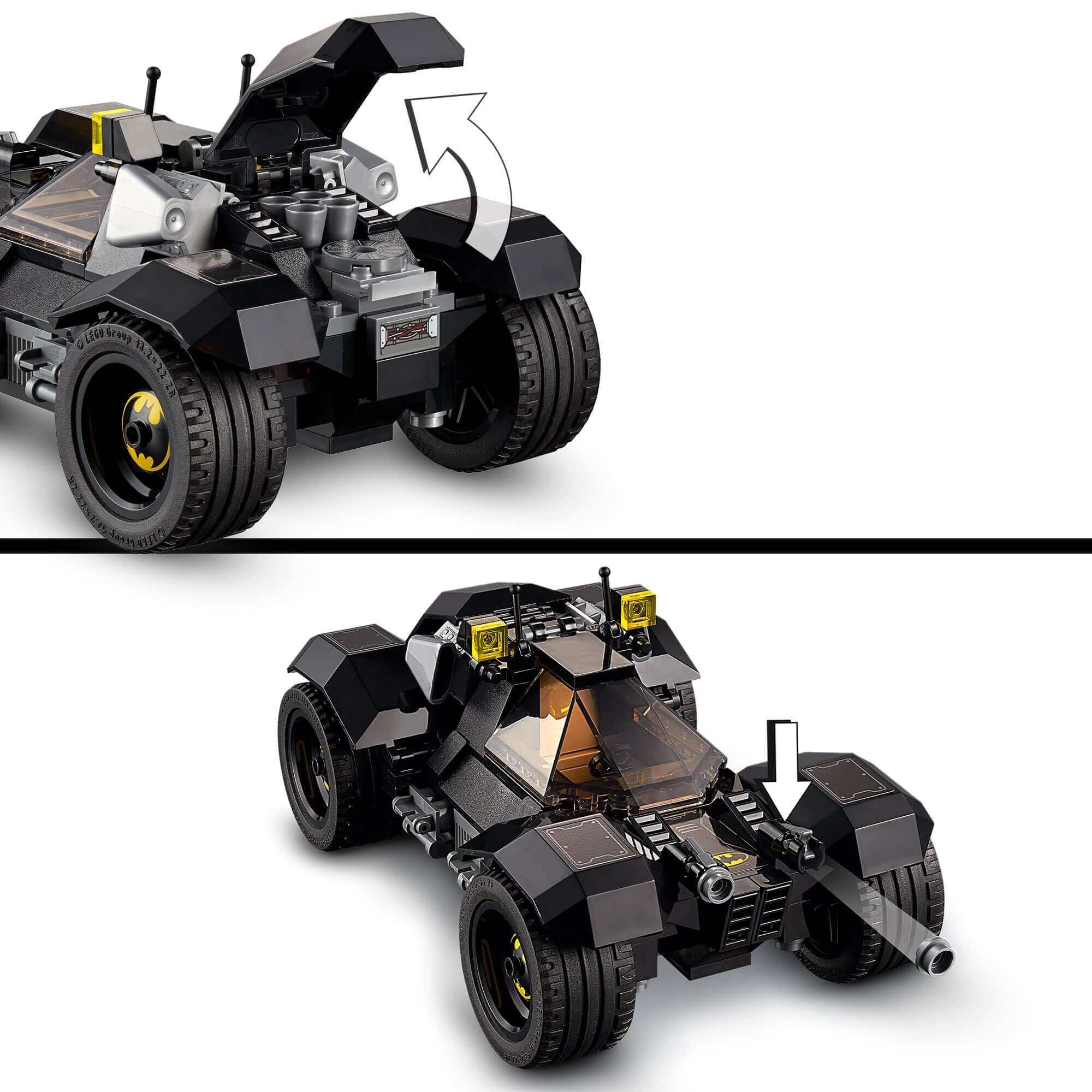 LEGO DC Batman Joker's Trike Chase Toy 76159 showcasing Batman vehicle with movable parts and detailed design.