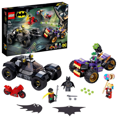 LEGO® DC Batman Joker's Trike Chase set with vehicles, characters, and accessories for action-packed play.