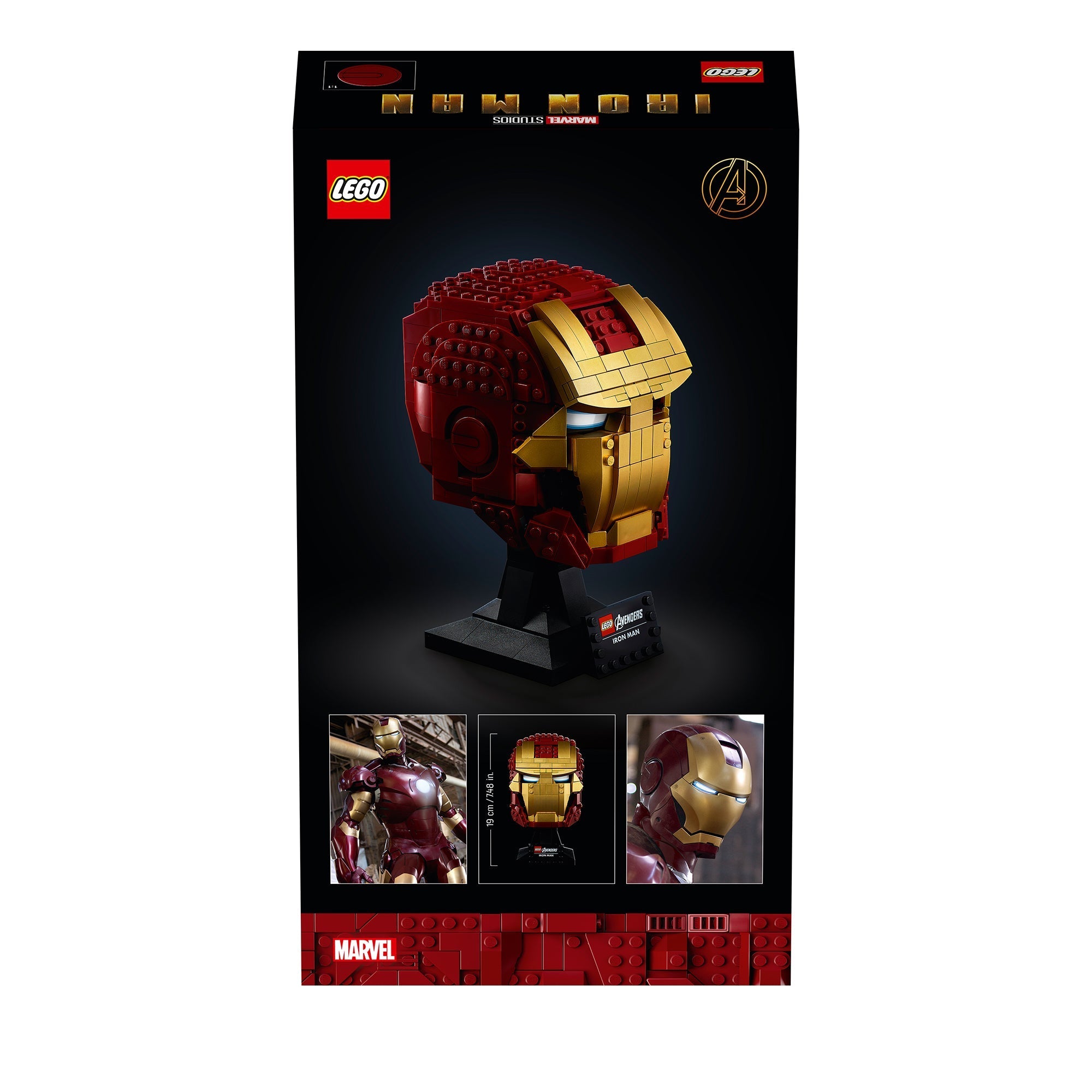 LEGO® Marvel Iron Man Helmet 76165 packaging, featuring a detailed build for adult fans of Marvel movies.