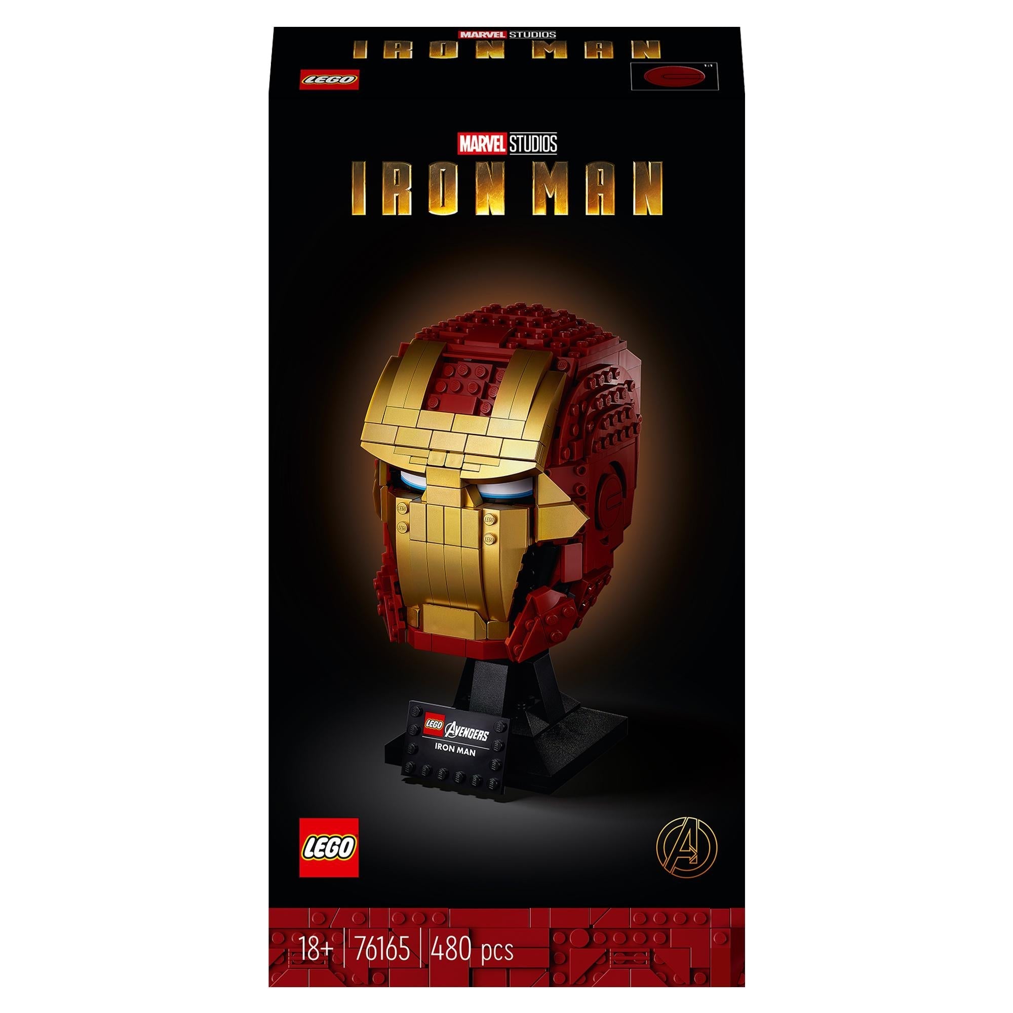 LEGO® Marvel Iron Man Helmet 76165 box packaging; a detailed build-and-display model for adult fans.