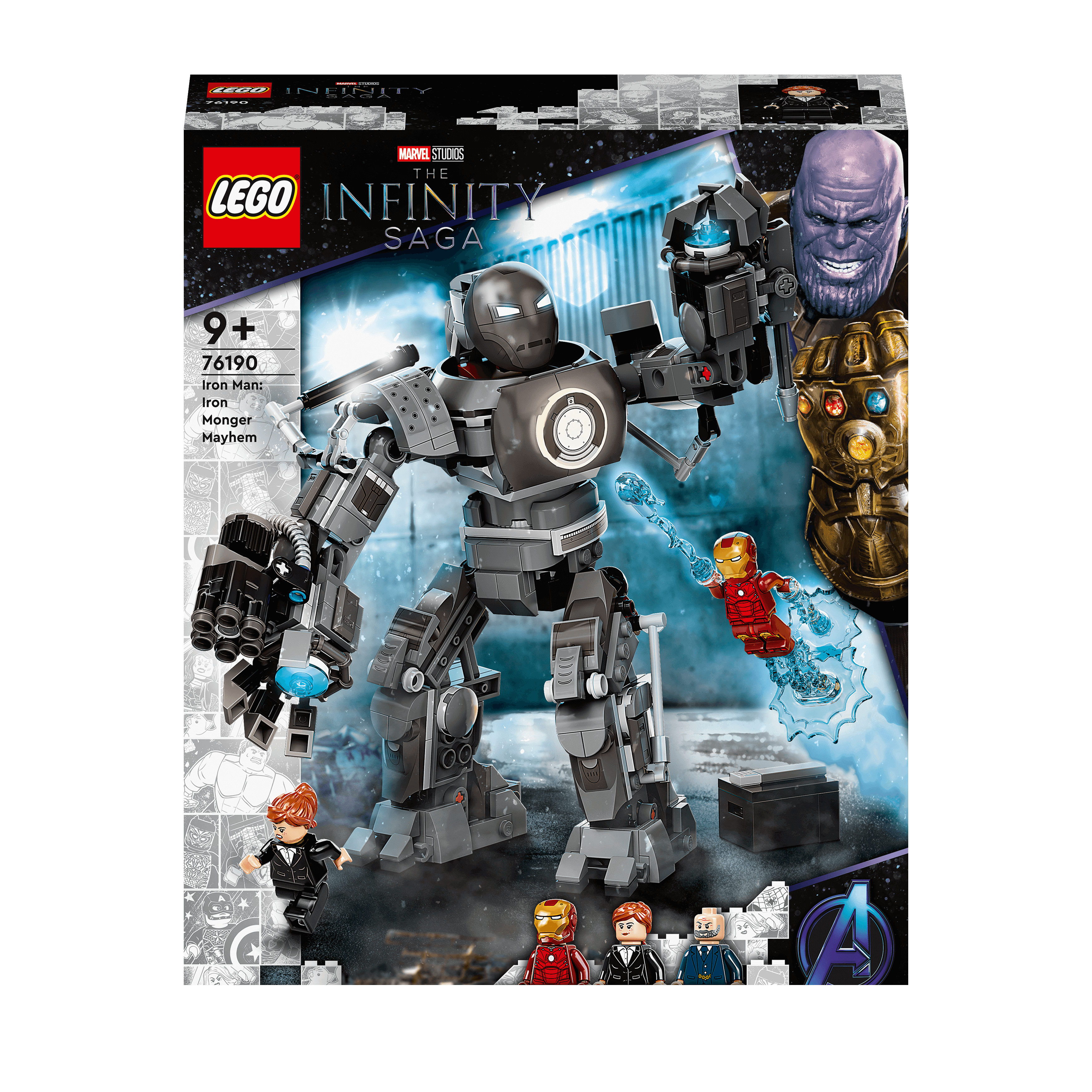 LEGO Marvel Iron Man 76190 set featuring Iron Monger and mini-figures for imaginative superhero battles.