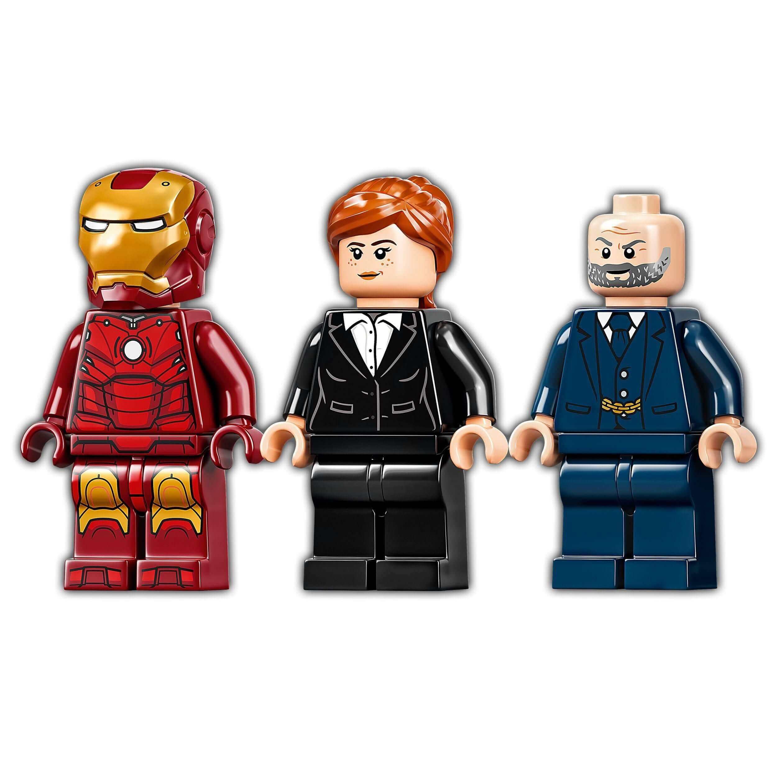 LEGO Marvel Iron Man minifigures from the Iron Monger Mayhem Set 76190 in vibrant colors and detailed designs.