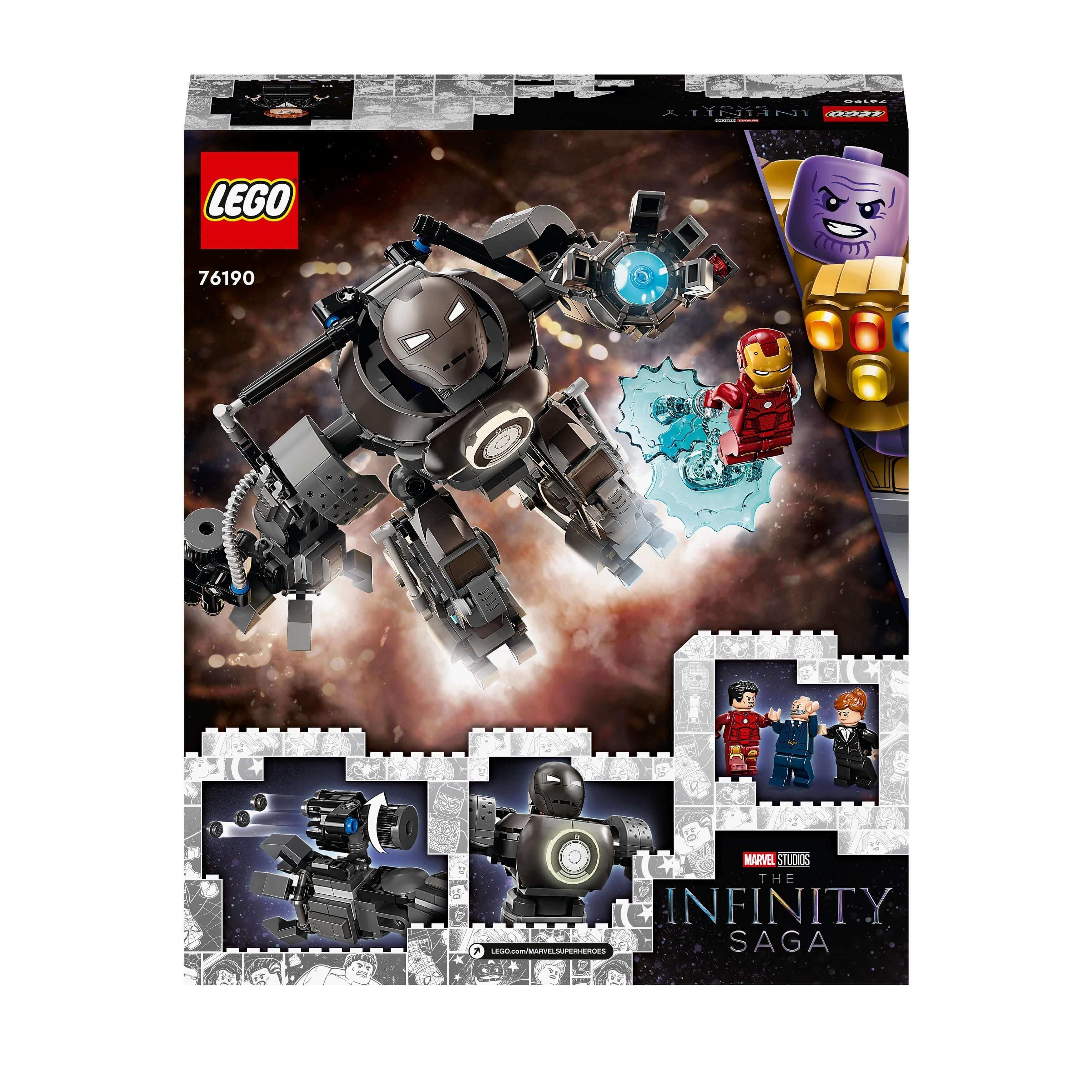 LEGO Marvel Iron Man Iron Monger Mayhem Set 76190 featuring Iron Monger and mini-figures from the Infinity Saga.