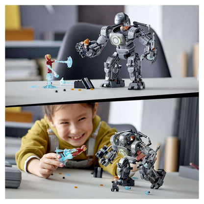 Child playing with LEGO® Marvel Iron Man Iron Monger Mayhem set 76190, showcasing superhero action and creativity.