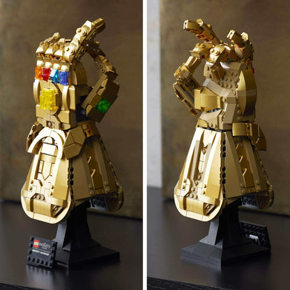 LEGO Marvel Infinity Gauntlet set 76191 showcasing movable fingers and 6 colorful Infinity Stones.