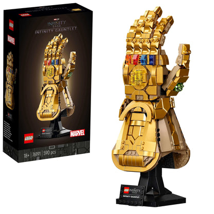 LEGO Marvel Infinity Gauntlet Thanos Set 76191 with 6 Infinity Stones and movable fingers for adult fans.