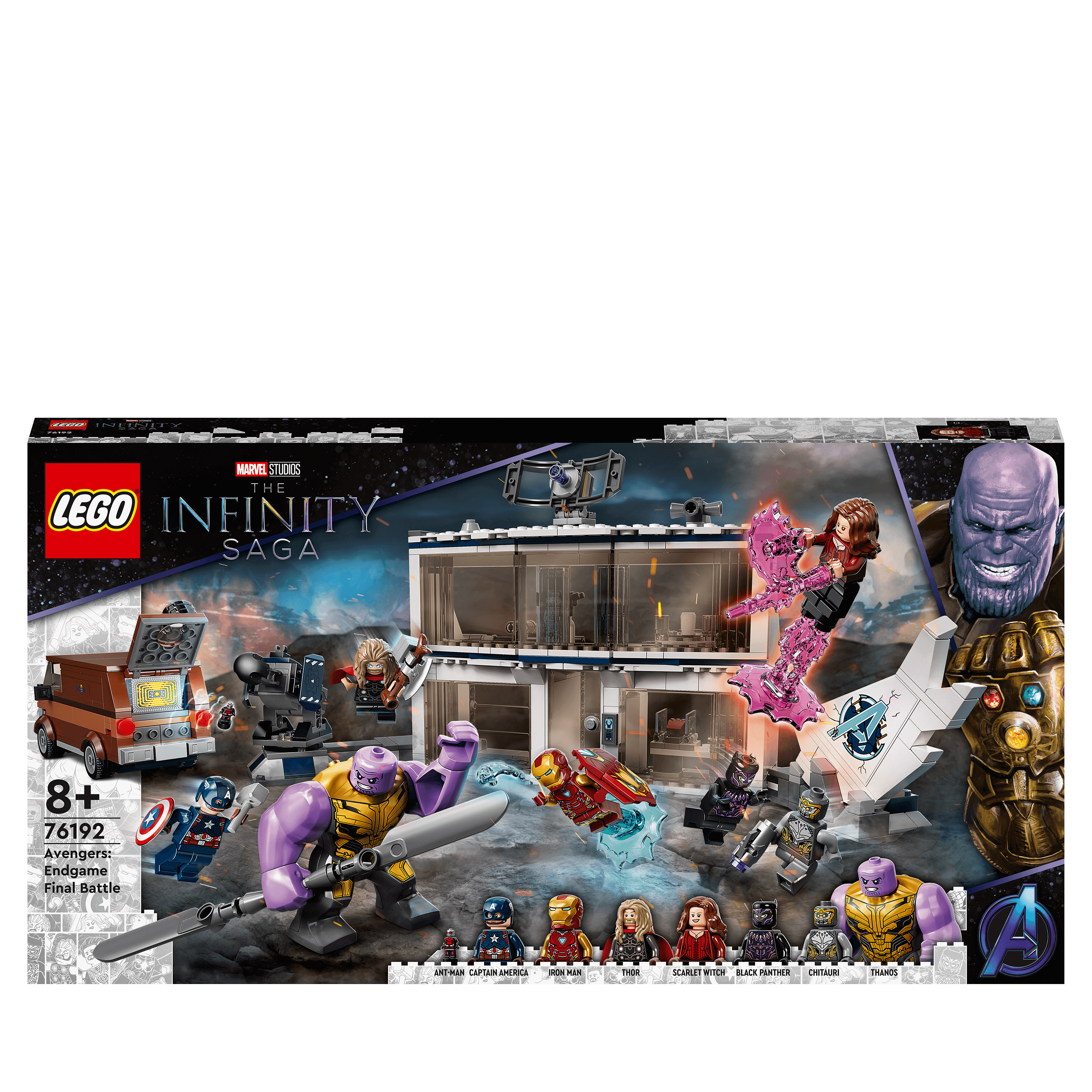 LEGO Marvel Avengers: Endgame Final Battle Set 76192 featuring superheroes, Thanos, and epic battle scene.