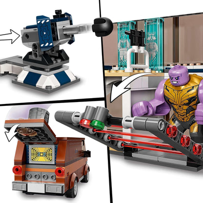 LEGO Marvel Avengers Endgame Final Battle Set 76192, showing Thanos, missile launcher, and attack van features.