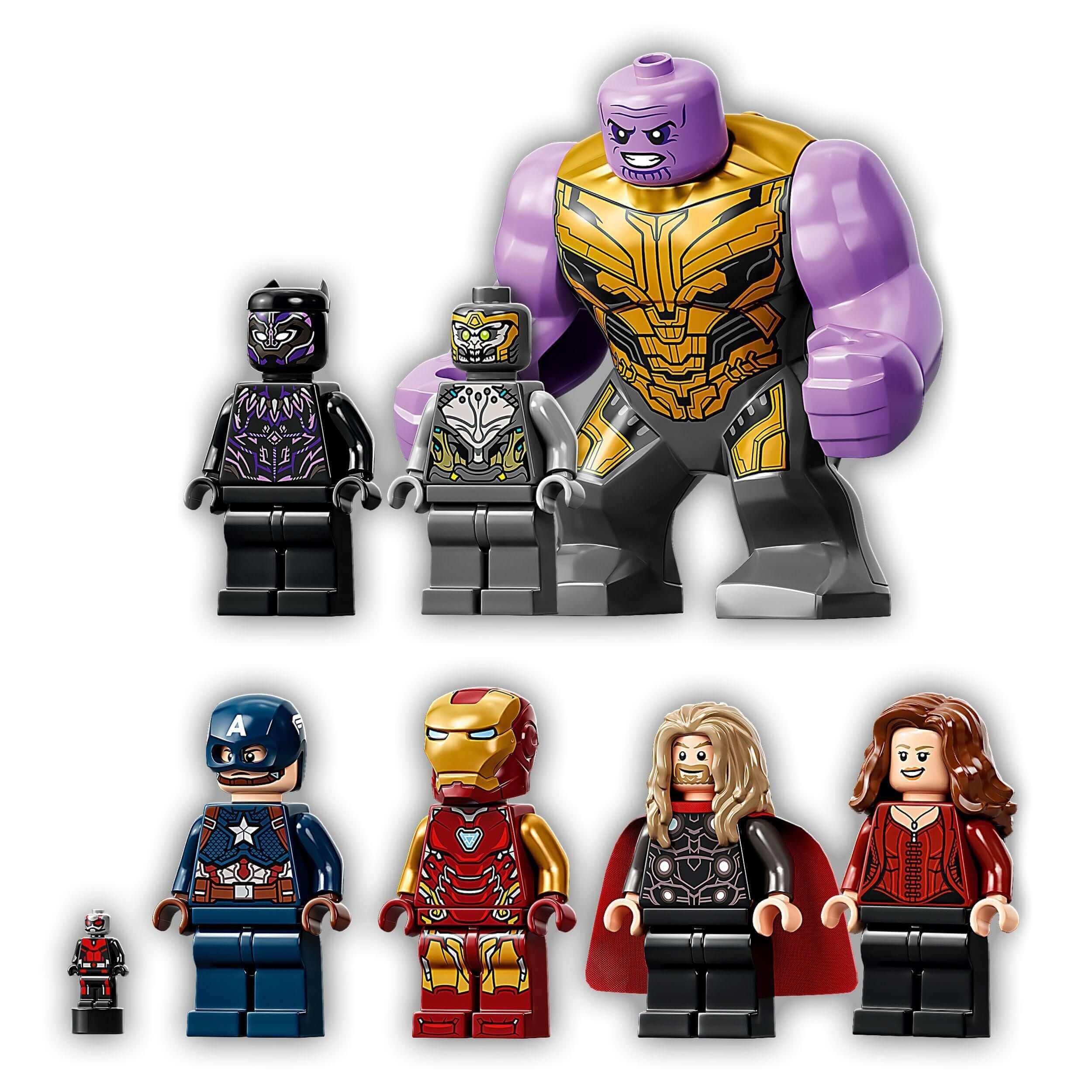 LEGO Marvel Avengers Endgame set 76192 features superhero minifigures, including Hulk, Iron Man, Captain America, and more.