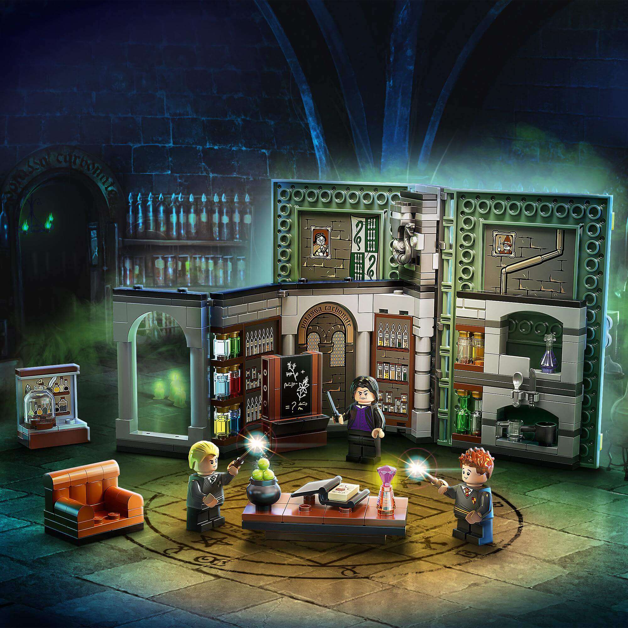 LEGO® Harry Potter Hogwarts Potions Class Set 76383 with characters in a magical potion-making scene.